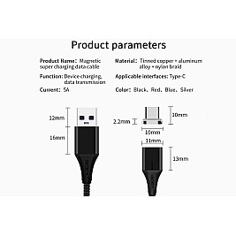 Магнитен кабел за бързо зареждане 2в1 Type C / Micro USB MEGADRIVE 1.5M 5A RED