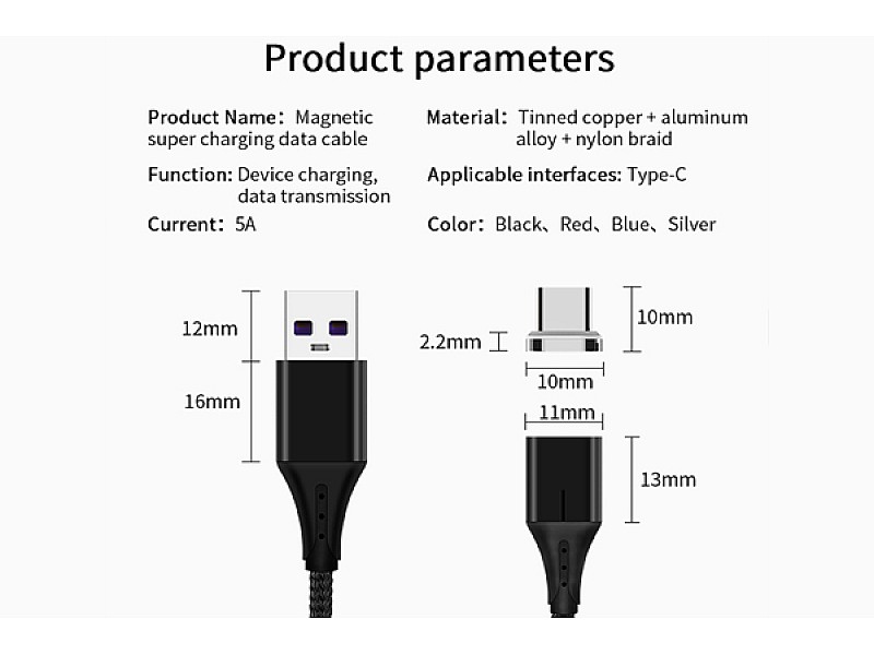 Магнитен кабел за бързо зареждане 2в1 Type C / Micro USB MEGADRIVE 1.5M 5A RED - 2