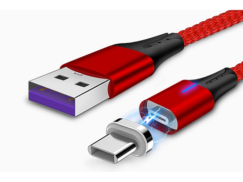 Магнитен кабел за бързо зареждане 2в1 Type C / Micro USB MEGADRIVE 1.5M 5A RED - 3