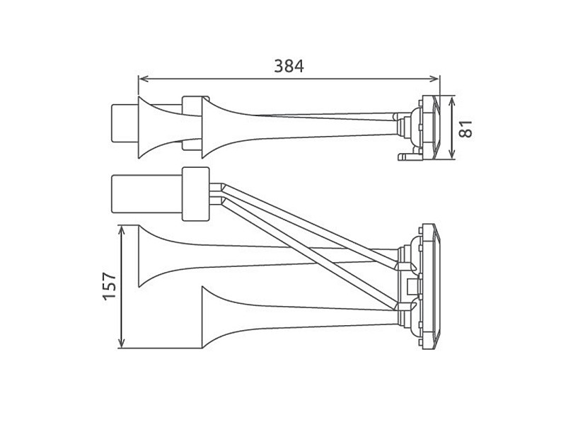 ТРОМБА ДВОЙНА ВЪЗДУШНА С КОМПРЕСОР С ХРОМИРАНО ПОКРИТИЕ SEGER 26/34 CM, 110-115DB, 24V - 3