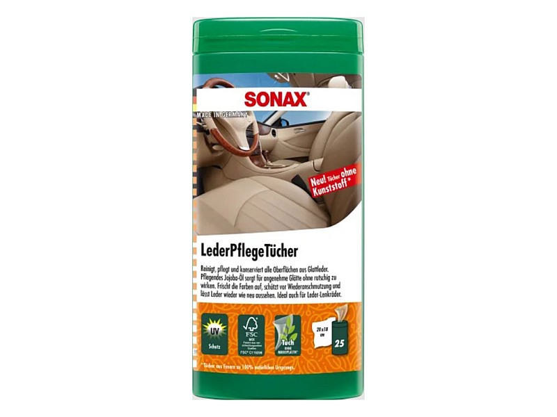 Почистващи кърпи за кожа и пластмаса SONAX LEATHER CARE WIPES 25бр.