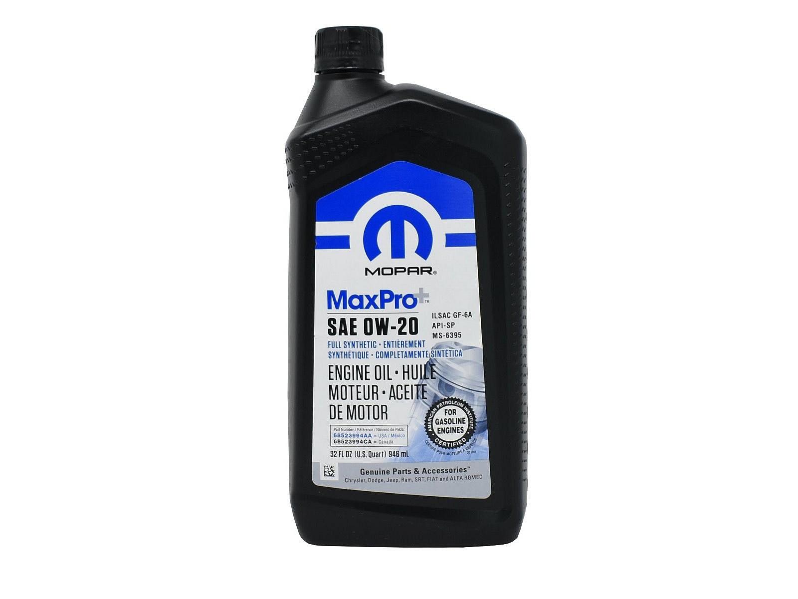 Huile Moteur MOPAR 0W20 SP GF-6A 0,946L - Référence 68523994AA - Stock UK