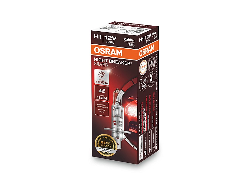 Крушка OSRAM 12V H1 55 W NIGHT BREAKER SILVER +100% 1 бр. кутия