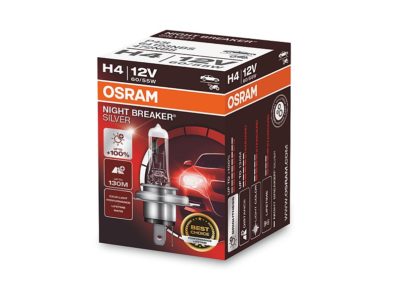 Крушка OSRAM 12V H4 60/55 W NIGHT BREAKER SILVER +100% 1бр. кутия