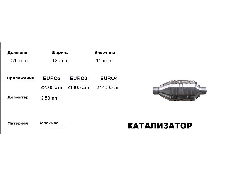 Катализатор за кола - керамичен L-310 -182 /2-ф50/ до 2000 куб.