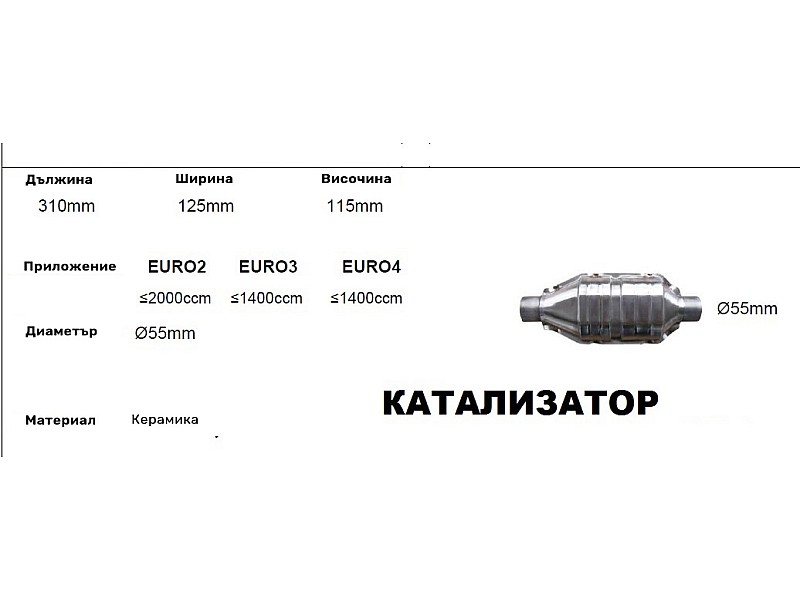 Катализатор за кола - керамичен L-320 -132 /2-ф55/ до 2000 куб.