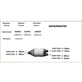 Катализатор за кола - керамичен L-425 -173 /2x1-ф60/ до 3000 куб. 