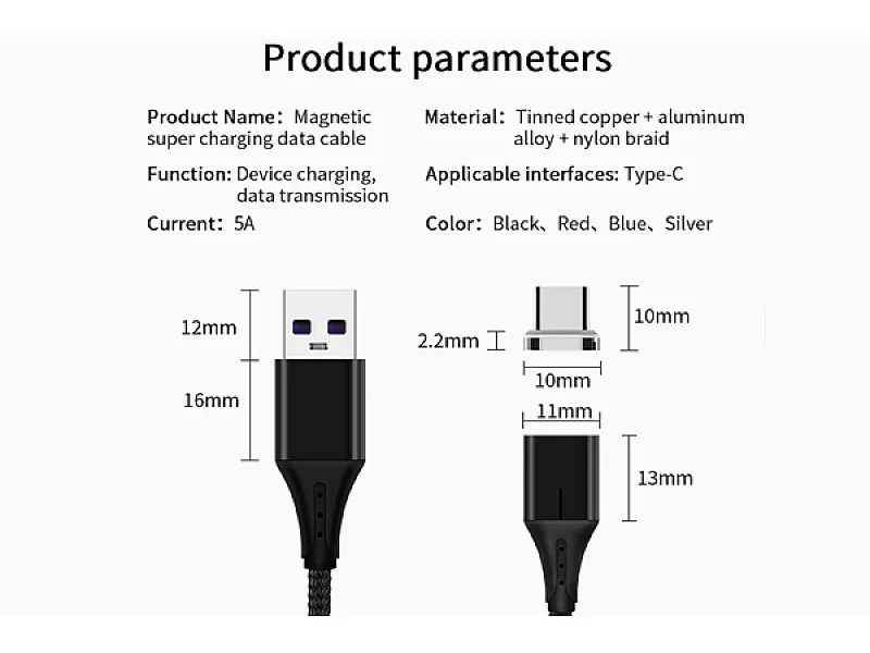 Магнитен кабел за бързо зареждане 2в1 Type C / Micro USB MEGADRIVE 1.5M 5A RED 02799 - 5 Магнитен кабел за бързо зареждане 2в1 Type C / Micro USB MEGADRIVE 1.5M 5A RED - 5
