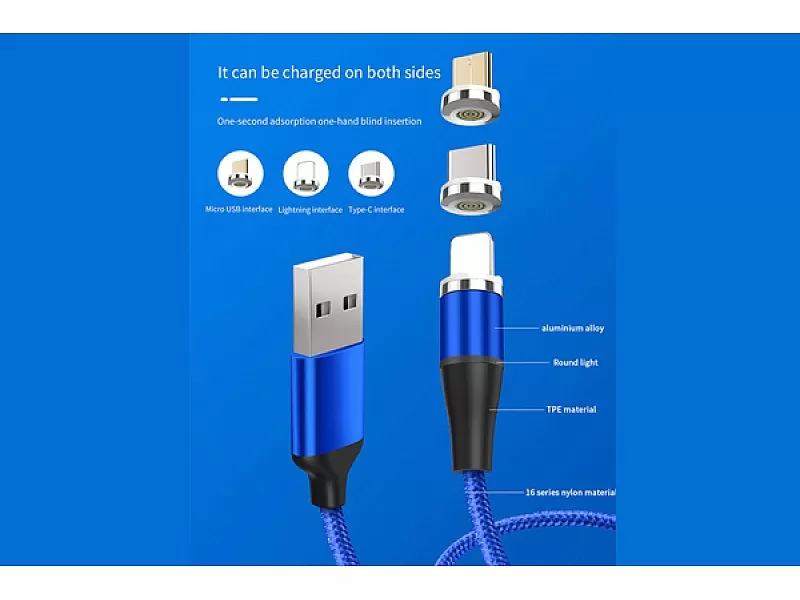 Магнитен кабел за бързо зареждане 3в1 Type C / Micro USB / LIGHTNING MEGADRIVE 1.5M 3A BLACK 02798 - 2 Магнитен кабел за бързо зареждане 3в1 Type C / Micro USB / LIGHTNING MEGADRIVE 1.5M 3A BLACK - 2