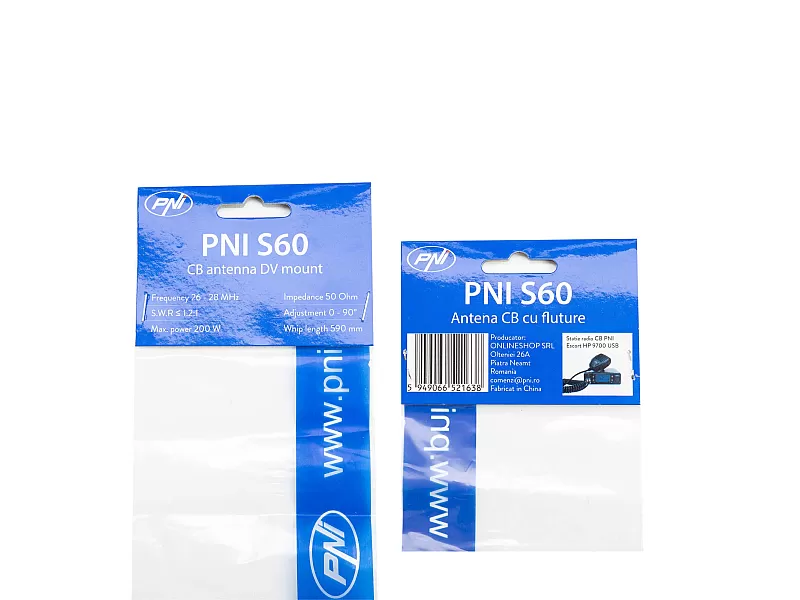 Антена CB PNI S60 с пеперуда, Дължина 59 см, С монтиране, Кабел 4 м и конектор PL - 7 Антена CB PNI S60 с пеперуда, Дължина 59 см, С монтиране, Кабел 4 м и конектор PL - 7