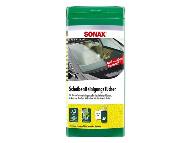 Кърпички за почистване на стъкло SONAX Glass cleaning wipes 25 бр. Кърпички за почистване на стъкло SONAX Glass cleaning wipes 25 бр.