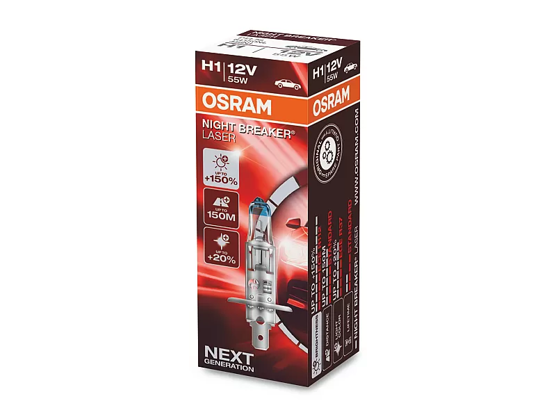 Крушка OSRAM 12V H1 55 W NIGHT BREAKER LASER +150% 1 бр. кутия 64150NL Крушка OSRAM 12V H1 55 W NIGHT BREAKER LASER +150% 1 бр. кутия