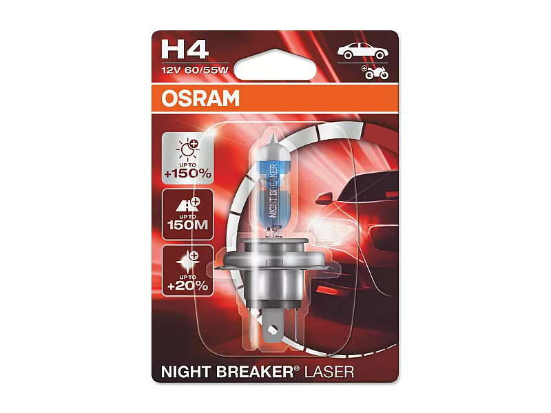 Крушка OSRAM 12V H4 60/55 W NIGHT BREAKER LASER +150% 1бр. блистер 64193NL-01B Крушка OSRAM 12V H4 60/55 W NIGHT BREAKER LASER +150% 1бр. блистер