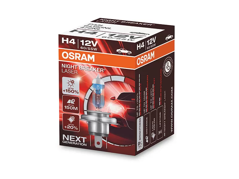 Крушка OSRAM 12V H4 60/55 W NIGHT BREAKER LASER +150% 1бр. кутия 64193NL Крушка OSRAM 12V H4 60/55 W NIGHT BREAKER LASER +150% 1бр. кутия