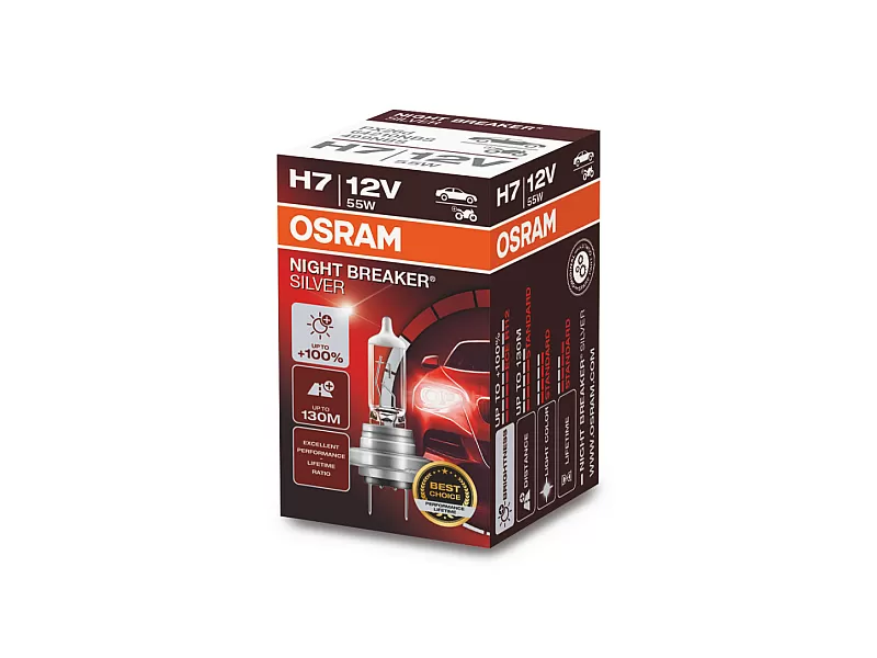Крушка OSRAM 12V H7 55 W NIGHT BREAKER SILVER +100% 1бр. кутия 64210NBS Крушка OSRAM 12V H7 55 W NIGHT BREAKER SILVER +100% 1бр. кутия