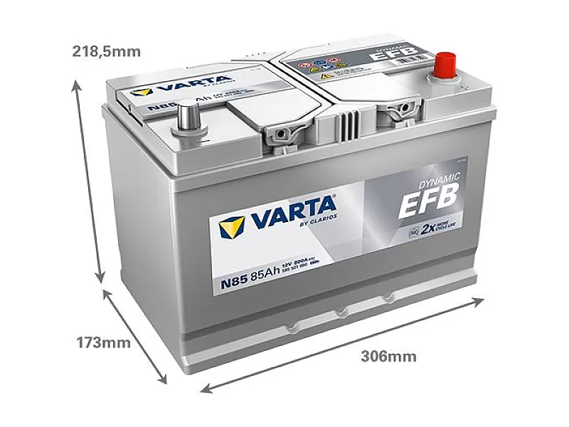 Акумулатор Varta Dynamic EFB ASIA 12V 85AH 800A N85 Д+ 585501080 Акумулатор Varta Dynamic EFB ASIA 12V 85AH 800A N85 Д+