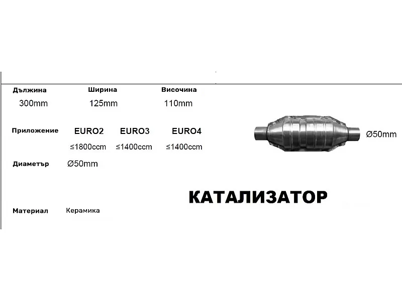 Катализатор за кола - керамичен L-290 -130 /01-ф50/ до 1800 куб. 650130 Катализатор за кола - керамичен L-290 -130 /01-ф50/ до 1800 куб.